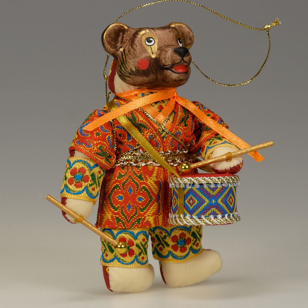 Ёлочная игрушка Медвежонок Музыкант с барабаном