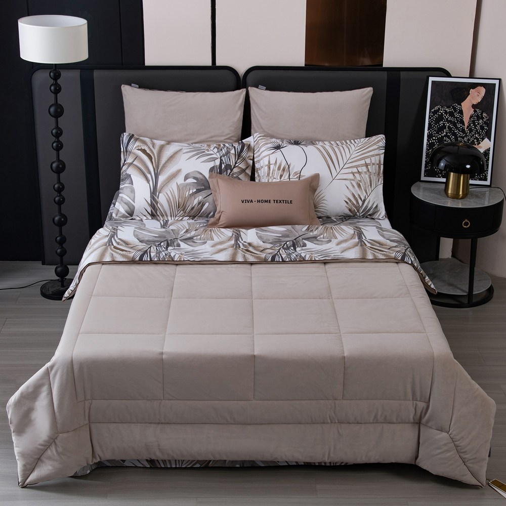 КПБ на резинке Сатин Velouria Luxe с Одеялом VLR014, Евро, 4 наволочки, простынь 140*200*25