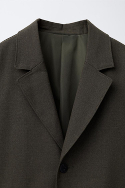 ZARA ФЛАНЕЛЕВЫЙ КОСТЮМНЫЙ БЛЕЙЗЕР, ТЕМНЫЙ ХАКИ