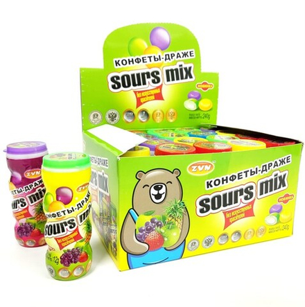 Конфеты-драже «SOURS MIX» со вкусом лимона, клубники и черники ZVN ™ БАЛАБОЛ ™ 12г*20 шт*24бл