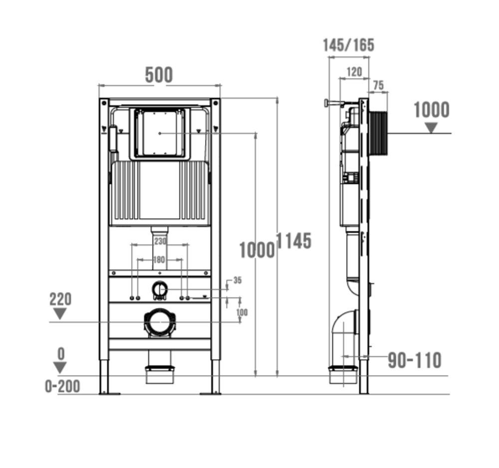 Инсталляция для унитазов WONZON & WOGHAND с пневматической системой смыва (WW-TI743A-H)