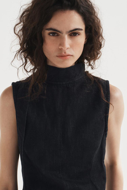 ZARA ДЖИНСОВЫЙ ТОП TRF С ГОРЛОВИНОЙ ХАЛТЕР И ЗАВЯЗКАМИ, ТЕМНЫЙ ИНДИГО