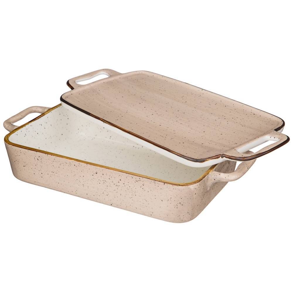 БЛЮДО ДЛЯ ЗАПЕКАНИЯ С КРЫШКОЙ BRONCO "NATURE" 35*17*7,5 СМ 1500 МЛ КРЕМОВОЕ (КОР=6ШТ)