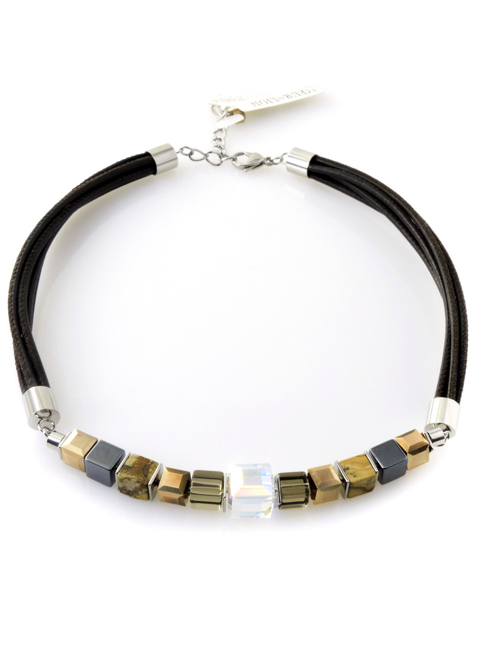 4660 Coeur de Lion колье из кожи наппа в 6 сложений с кристаллами Сваровски  - Parfum.cash