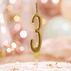 Свеча для торта мини, цифра 3 (золото, 4,5 см)
