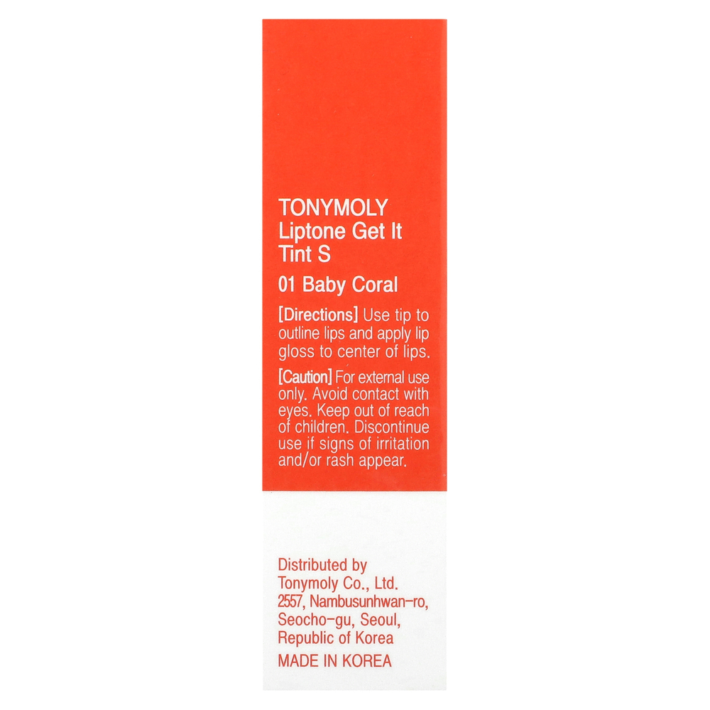 Tony Moly, LIPTONE Get It Tint S, 01 коралловый, 3 г