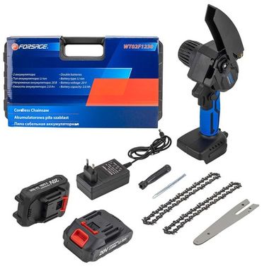 Пила цепная аккумуляторная (2 цепи, 2 аккумулятора Li-ion 20V, 2.0Ah) Forsage F-WT02F1230