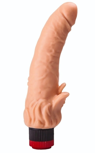 Гелевый вибратор с клиторальными лепестками - 18,5 см. (Цвет: телесный)