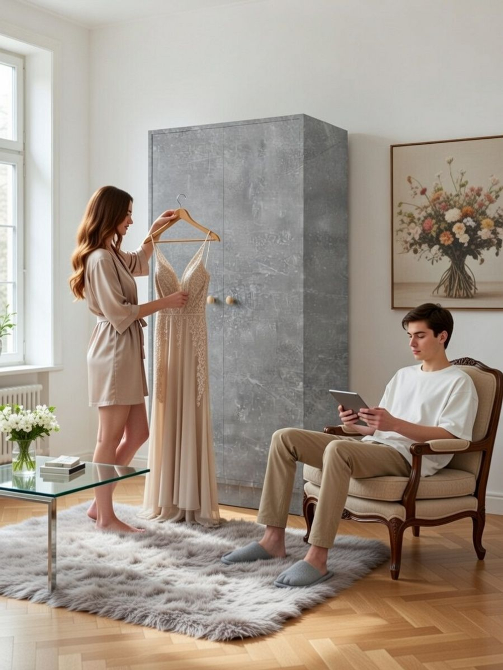 Шкаф для одежды, 80х55х170, Марм, со штангой и полкой, серый бетон, Dipriz