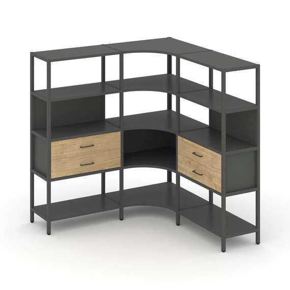 Shelf System Трехсекционный угловой стеллаж четырехярусный с ящиками SN.STMU-431 Антрацит/Тиквуд Све