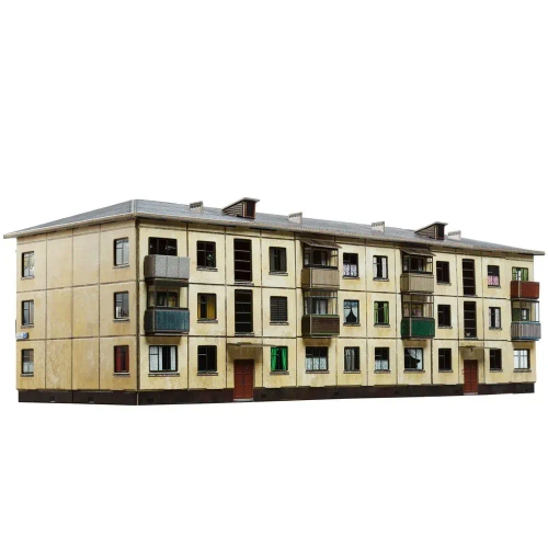 Хрущёвка. Модель панельного многоквартирного дома. Сборная модель из картона. 1/87