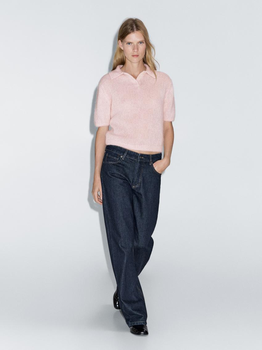 Massimo Dutti Трикотажный свитер из смесовой альпаки, светло-розовый