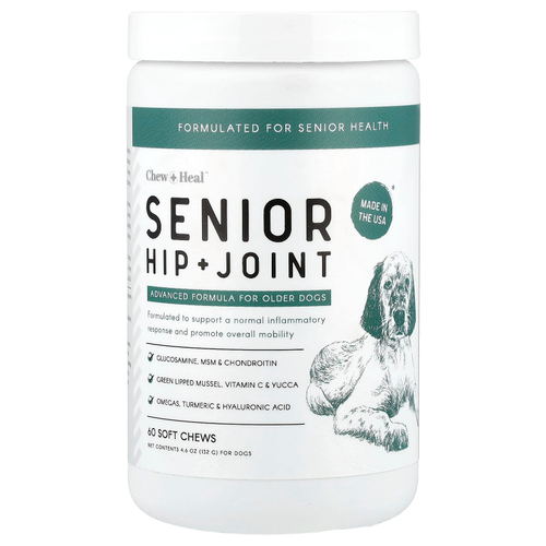 Chew + Heal, Senior, для бедер и суставов, для собак, 60 жевательных таблеток, 132 г (4,6 унции)