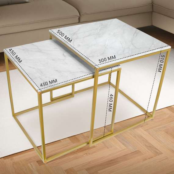 Стол журнальный МеталлАрт М002 белый мрамор/золото
