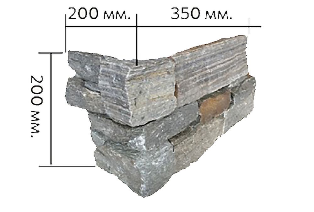 Натуральный камень Кварцит серо-зеленый, наружный угол Pharaon 200x350x200x20-40 Грубый камень