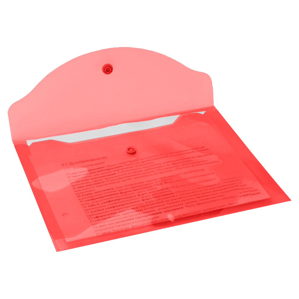 Набор папок на кнопке А4, 5 штук, размер 31*23 см, MC-Basir, папка-конверт полупрозрачная, красная, для документов и бумаг