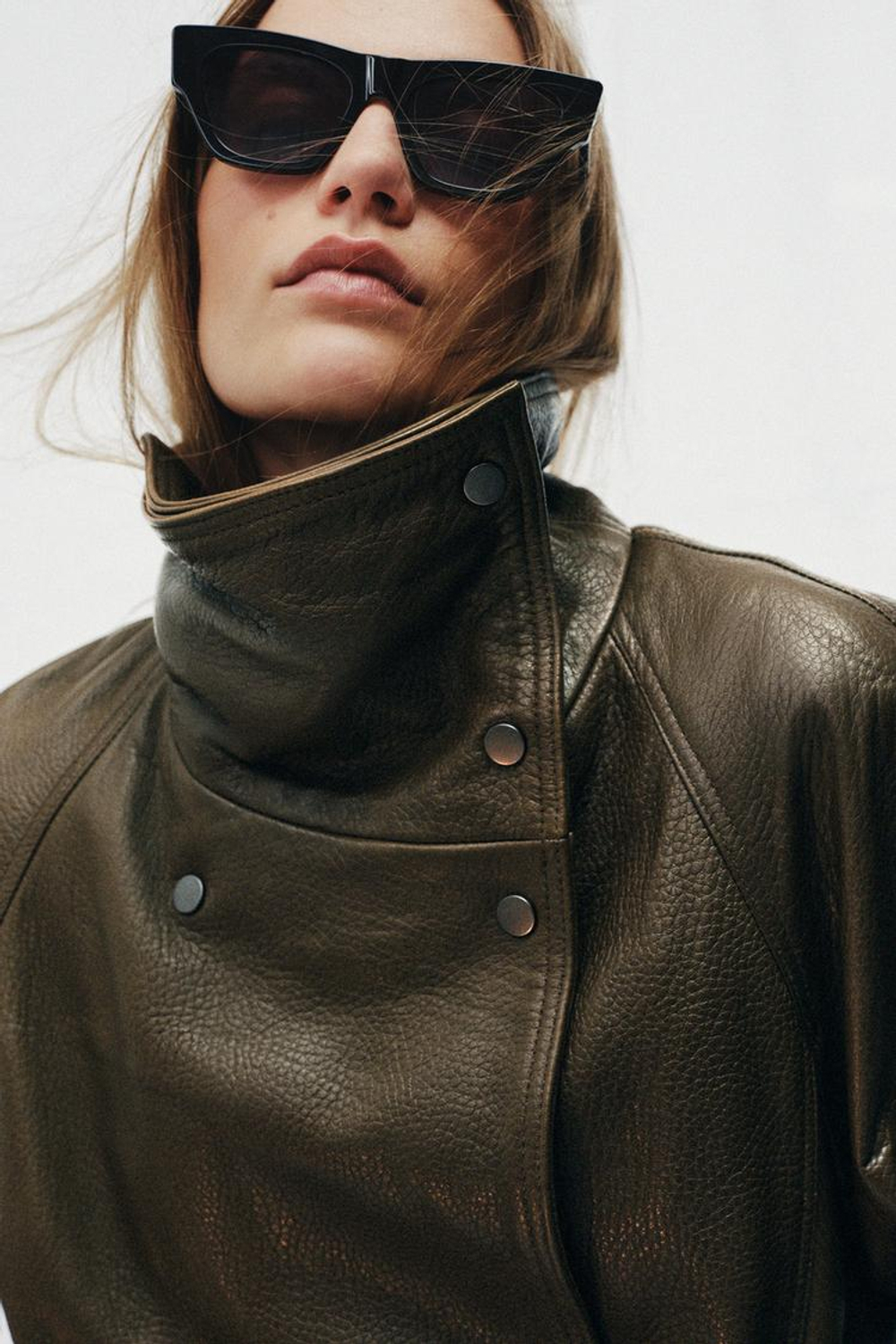 ZARA КУРТКА ОВЕРСАЙЗ ИЗ КОЖИ — ZW COLLECTION LIMITED EDITION, МЯГКИЙ ЗЕЛЕНЫЙ