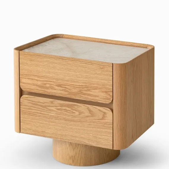 Прикроватная тумбочка Velto с 2 ящиками, светлый дуб, керамика