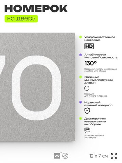 Номер на дверь 870, табличка на дверь для офиса, квартиры, кабинета, аудитории, склада, серая 120х70 мм, Айдентика Технолоджи