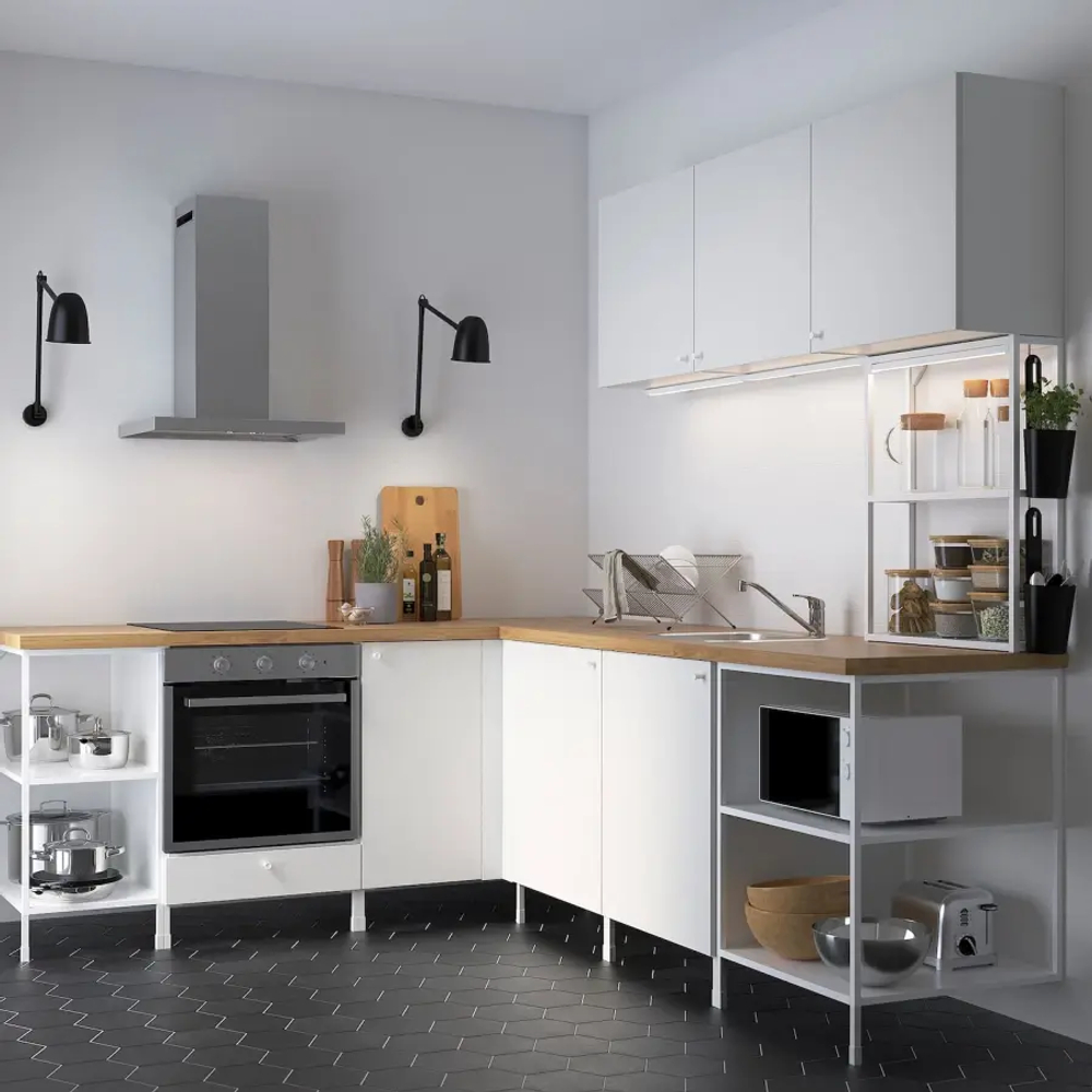 Угловой кухонный гарнитур - IKEA ENHET, 210.5х248.5х75 см, белый, ЭНХЕТ ИКЕА