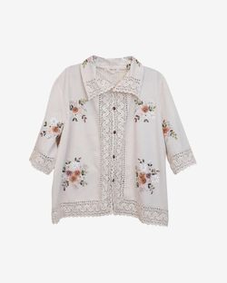 Рубашка Украшенная Лентами/Ribbons Flowers Short Sleeve Shirt белая