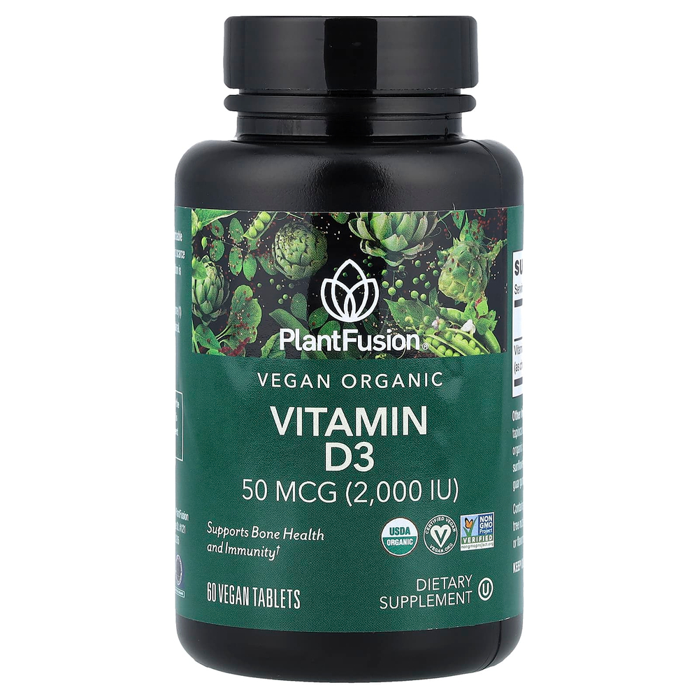 PlantFusion, витамин D3, 50 мкг (2000 МЕ), 60 веганских таблеток