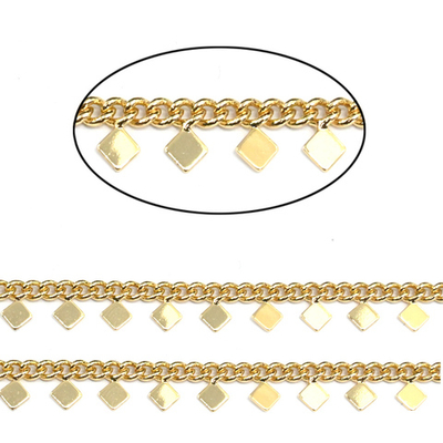 ц290-з Цепь с подвесками "Ромб", 4мм, позолота