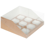 коробка для 9 капкейков КРАФТ с панорамным окном 235х235х110