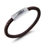 Модный мужской коричневый браслет из плетёной кожи со стильным замком на кнопке из ювелирной стали Steelman 86541