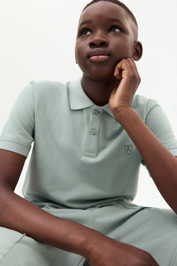 H&M Комплект из футболки и шорт из хлопкового пике, светло-зеленый