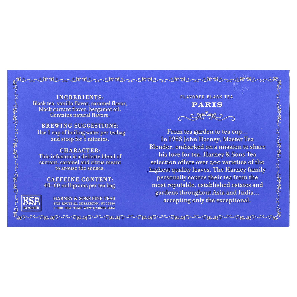 Harney & Sons, Фруктовый черный чай с бергамотом, Париж, 50 чайных пакетиков, 90 г (3,17 унции)