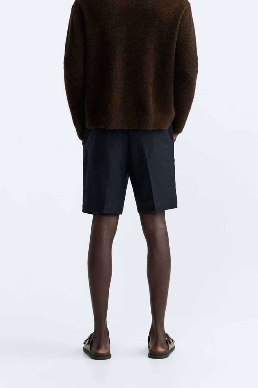 ZARA ШОРТЫ ИЗ 100% ЛЬНА, МОРСКОЙ СИНИЙ