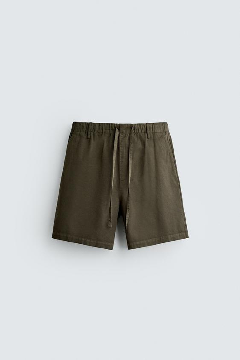 ZARA ШОРТЫ REGULAR FIT ИЗ ХЛОПКА И ЛИОЦЕЛЛА, ТЕМНЫЙ ХАКИ