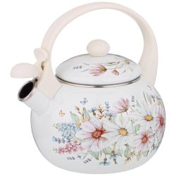 ЧАЙНИК AGNESS ЭМАЛИРОВАННЫЙ СО СВИСТКОМ, СЕРИЯ "ДВОРЦОВЫЙ ПАРК"2,2Л, ИНДУКЦИОННОЕ ДНО