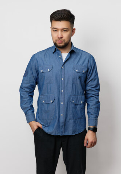 Рубашка мужская с накладными карманами DENIM LIGHT BLUE