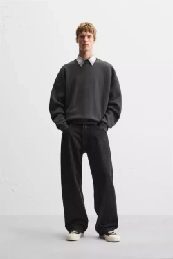 ZARA ТОЛСТОВКА С ЭФФЕКТОМ ПОТЕРТОСТИ, ЧЕРНЫЙ