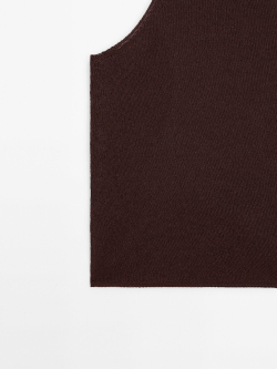 Massimo Dutti Трикотажный топ с горловиной халтер и деталями в рубчик, гранатовый