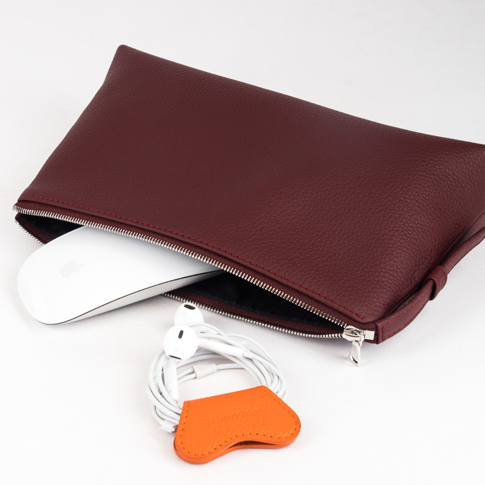 Женская кожаная косметичка Comete Easy бордового цвета