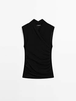 Massimo Dutti Топ без рукавов с драпировкой, черный