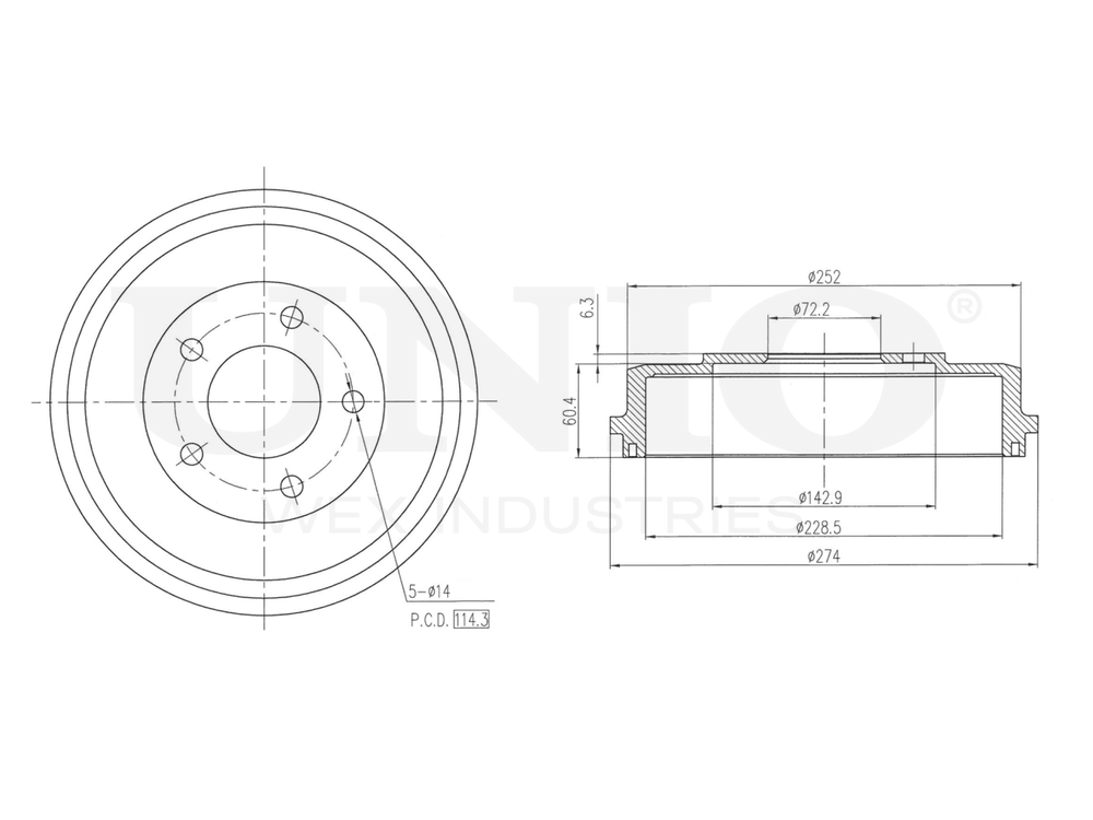 Барабан тормозной задний UNIO BRD-10035