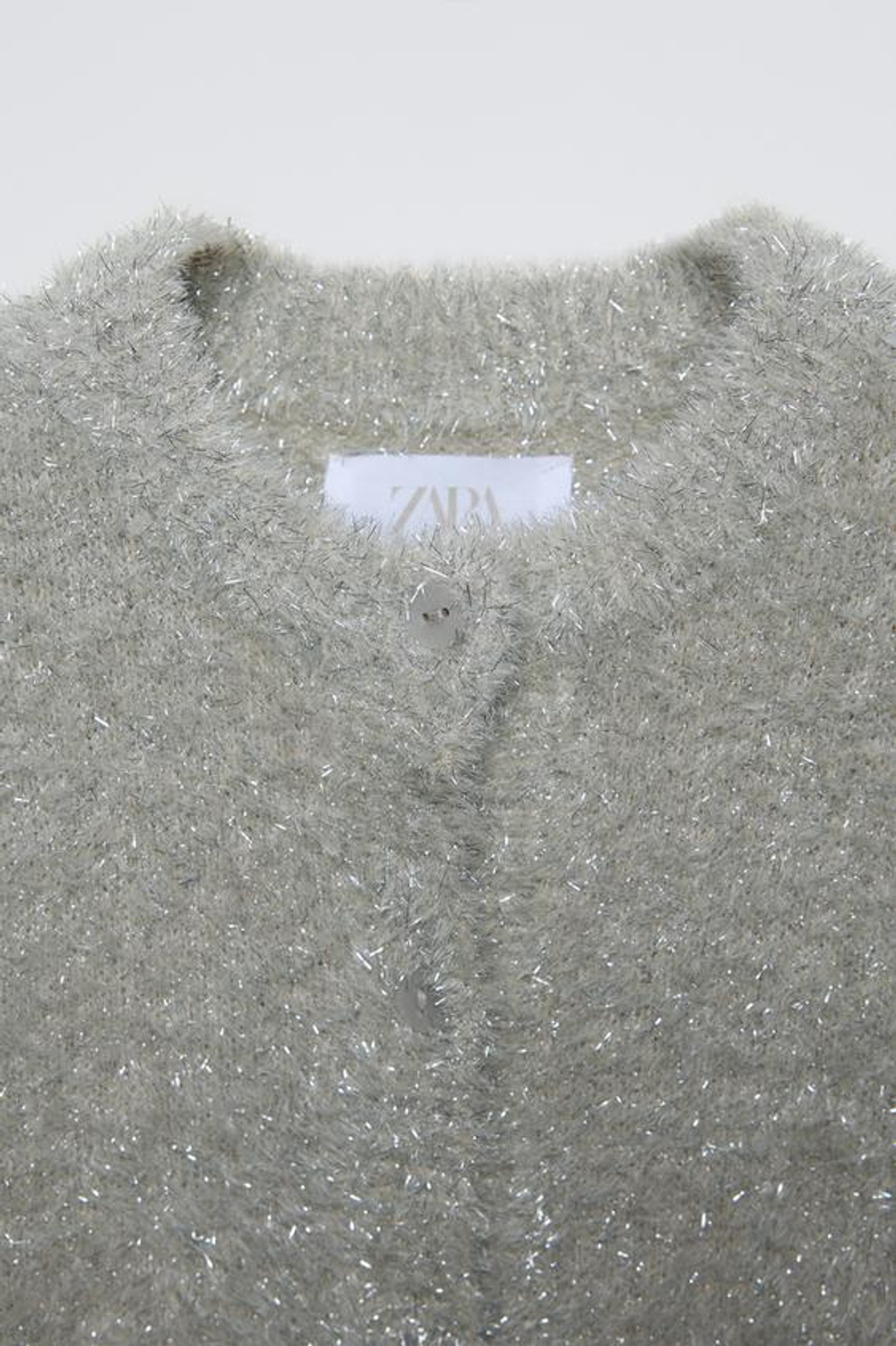 ZARA ТРИКОТАЖНЫЙ КАРДИГАН С БЛЕСКОМ, ЖЕМЧУЖНО-СЕРЫЙ