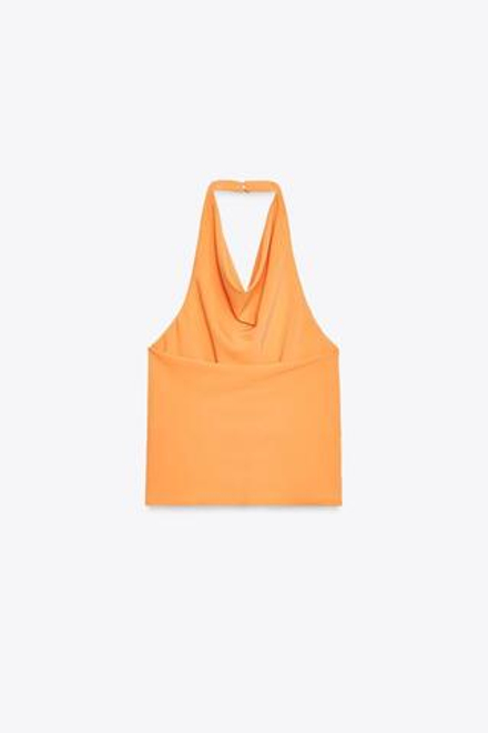 ZARA АТЛАСНЫЙ ТОП С ГОРЛОВИНОЙ ХАЛТЕР, ОРАНЖЕВЫЙ