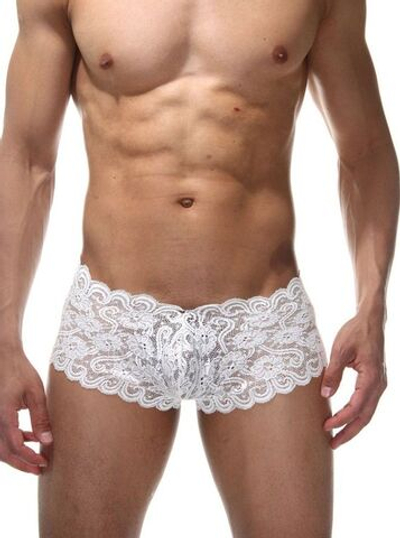 Мужские кружевные трусы-хипсы (Размер: L-XL) (Цвет: белый)