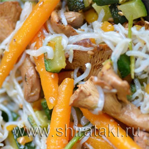 Ширатаки с лисичками