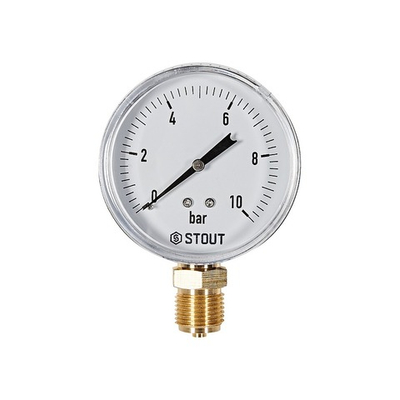 Манометр радиальный STOUT - 1/2" (D80 мм, шкала 0-10 бар)