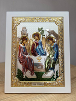 Св. Троица, икона прямоугольная с рамкой, белое дерево, эмаль 185х235