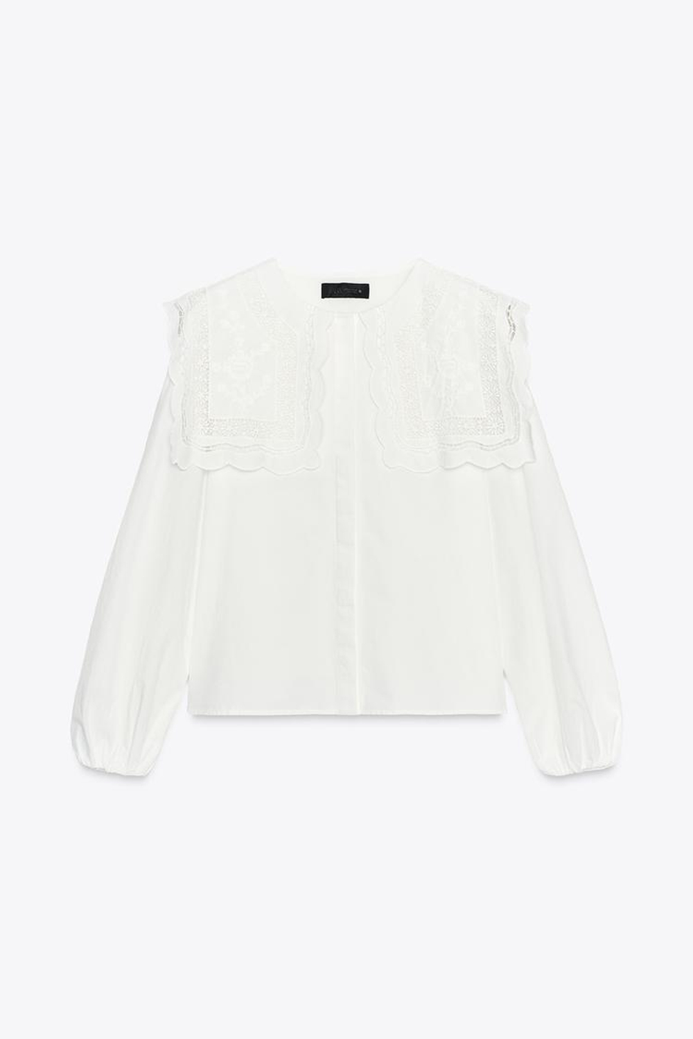 ZARA РУБАШКА ИЗ ПОПЛИНА С ВЫШИТЫМ ВОРОТНИКОМ — ZW COLLECTION, ЖЕЛТОВАТО-БЕЛЫЙ