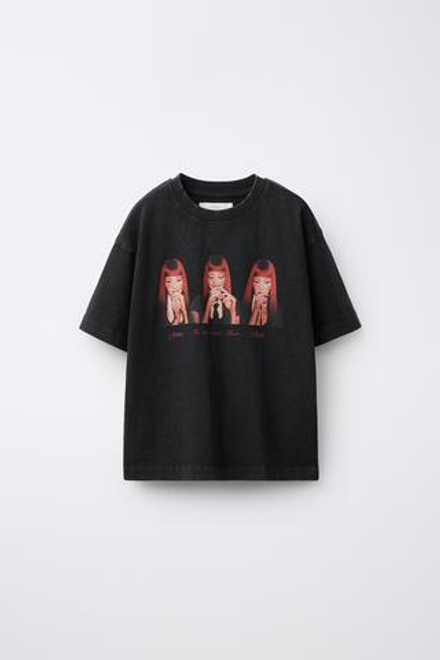 ZARA ФУТБОЛКА С ЭФФЕКТОМ ПОТЕРТОСТИ JENNIE RUBY®, АНТРАЦИТОВО-СЕРЫЙ