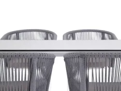 "Малага" обеденная группа на 4 персоны со стульями "Марсель", каркас белый, роуп светло-серый