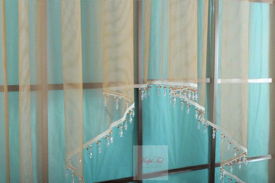 Короткий тюль-арка со стеклярусами. Клайм (коричневый)